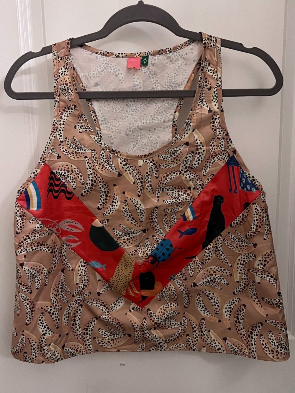 Farm Rio Tropical Banana Animal Print Racerback Tank Top Small Festival Vacation